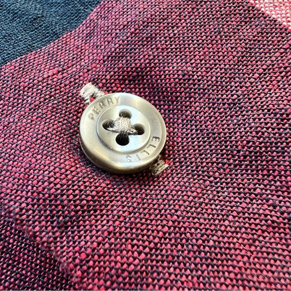 Perry Ellis Sz M Linen Cotton Blend Plaid Red Long Sleeve Shirt Button Down - Picture 10 of 14